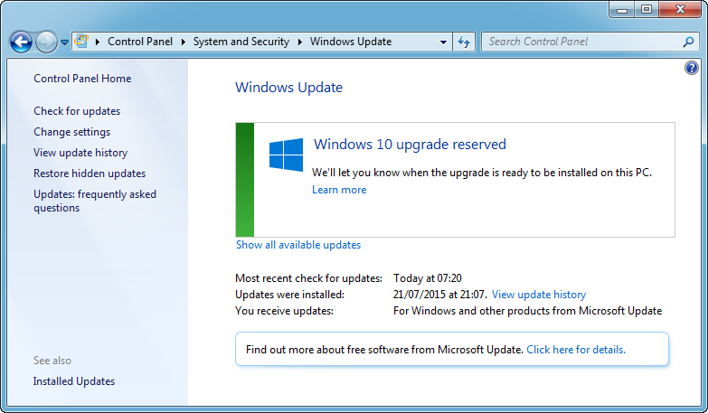 Windows 10 upgrade reserved