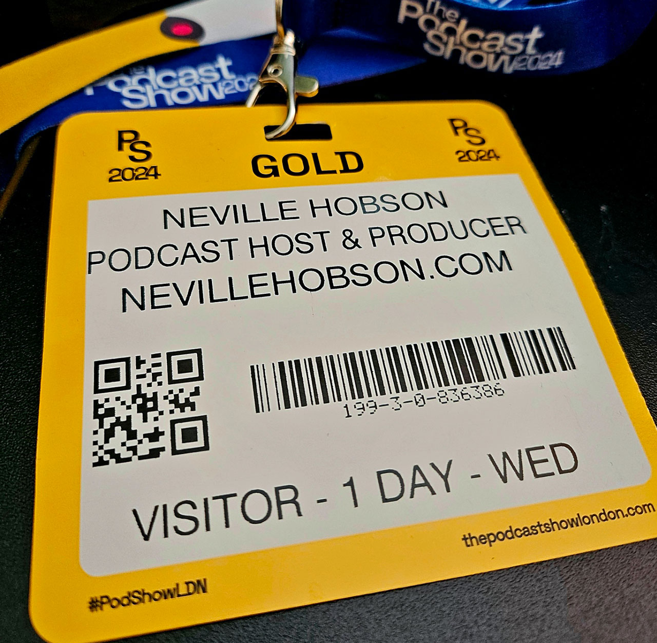 The Podcast Show 2024 1-day visitor badge.