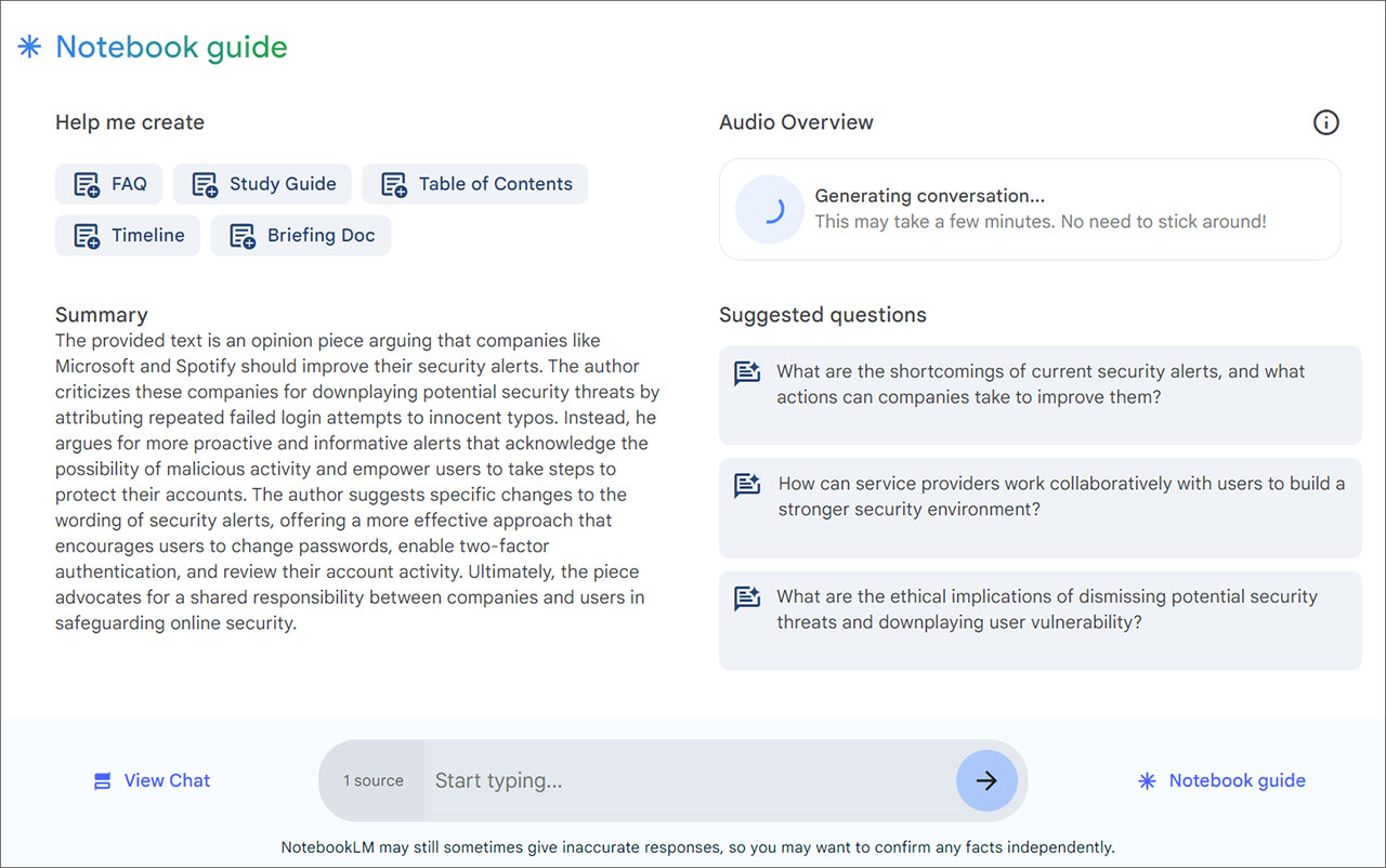 Starting the 'audio conversation' in NotebookLM