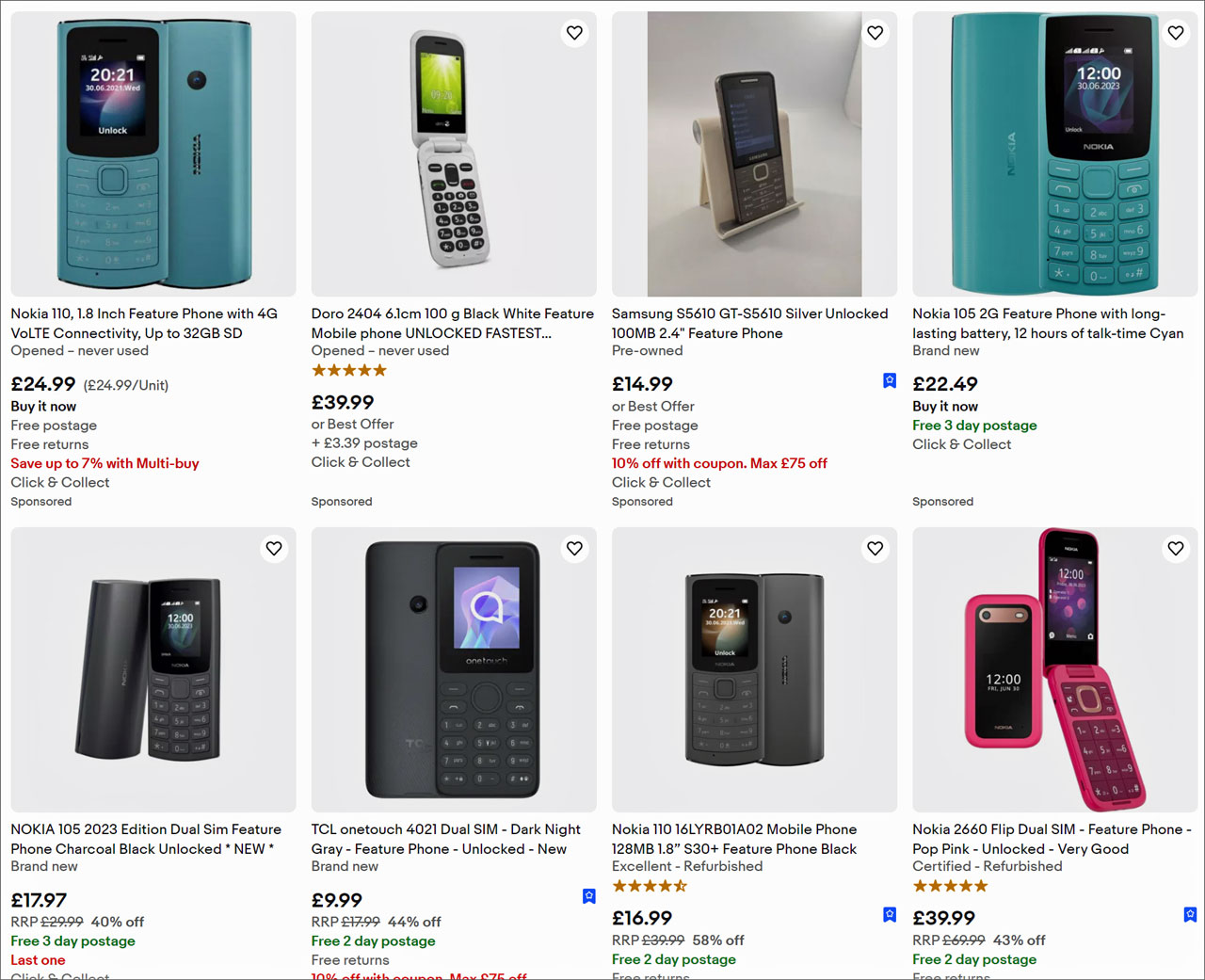 Ebay feature phones listing