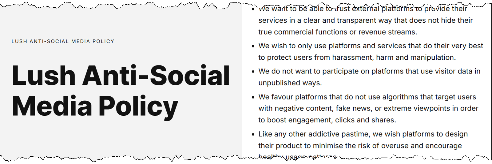 Lush Anti-Social Media Policy