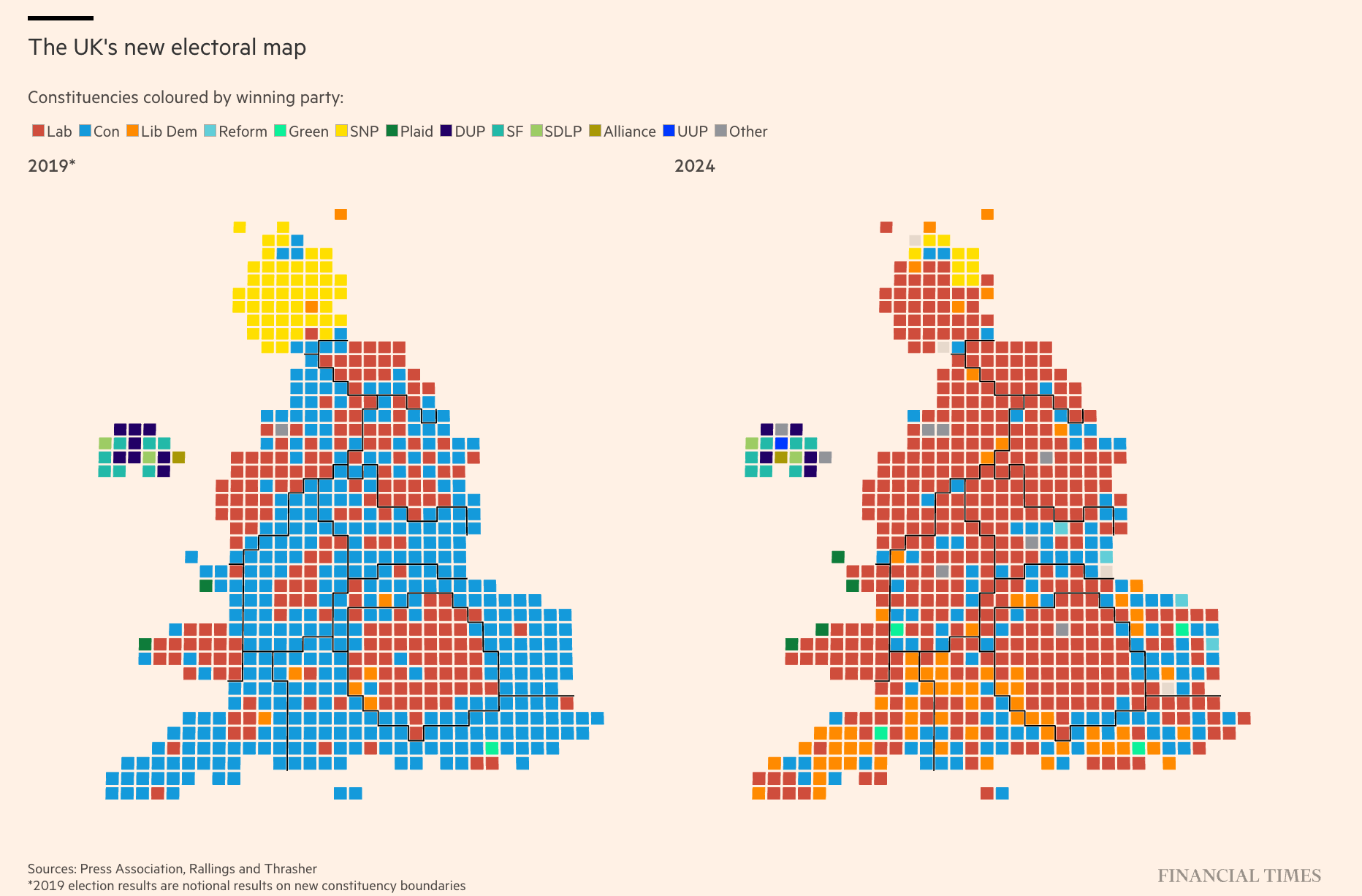 The UK's new electoral map / via Financial Times