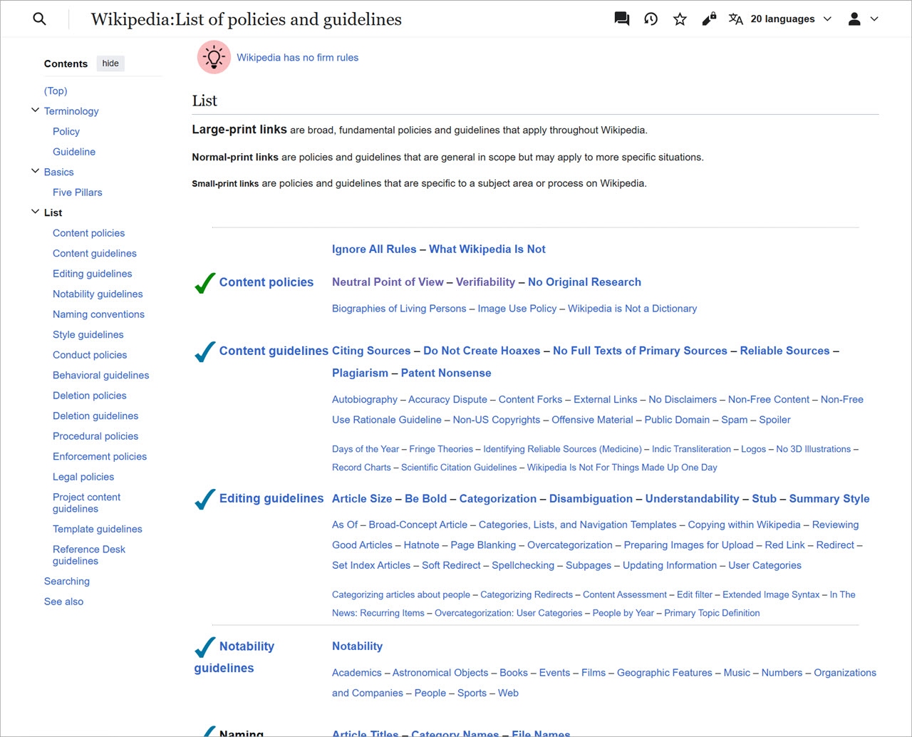 Wikipedia: List of policies and guideleines