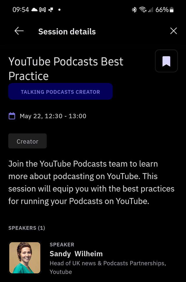 YouTube session details, 22 May 2024.